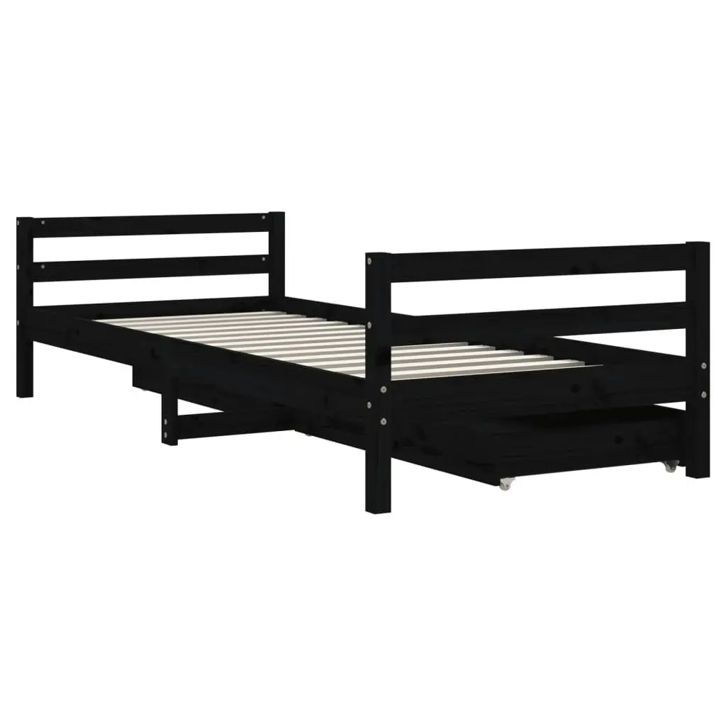 Kids Bed Frame with Drawers Black 90x190 cm Solid Wood Pine 834449