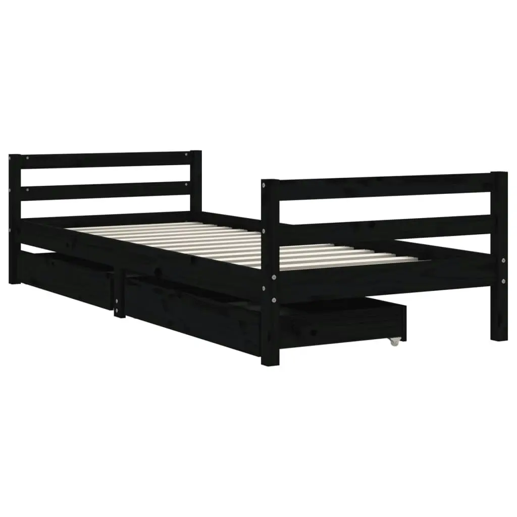 Kids Bed Frame with Drawers Black 90x190 cm Solid Wood Pine 834449