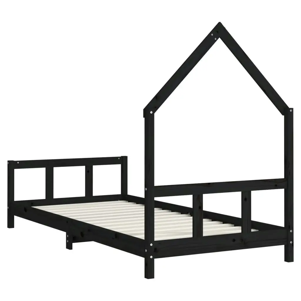 Kids Bed Frame Black 92x187 cm Single Solid Wood Pine 834563