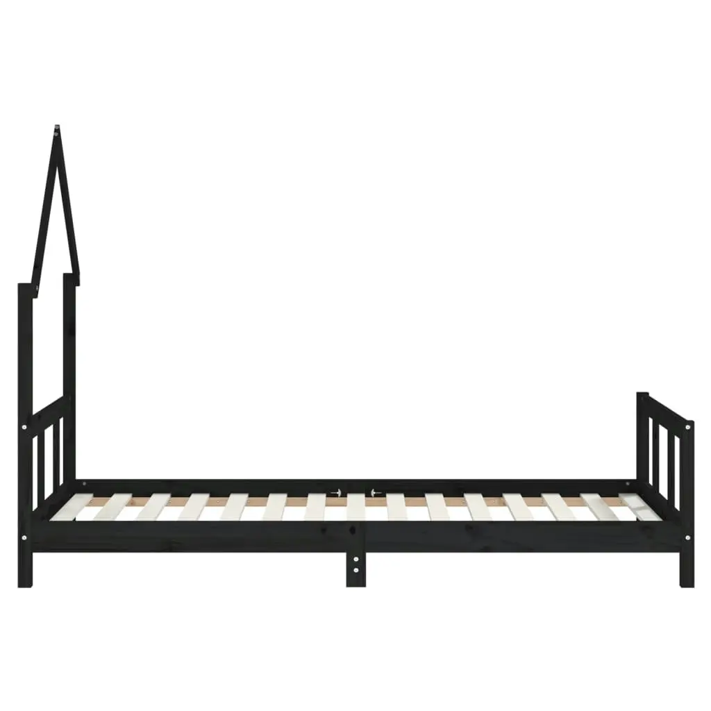 Kids Bed Frame Black 92x187 cm Single Solid Wood Pine 834563