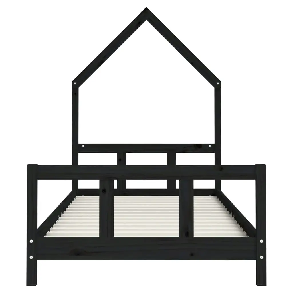 Kids Bed Frame Black 92x187 cm Single Solid Wood Pine 834563