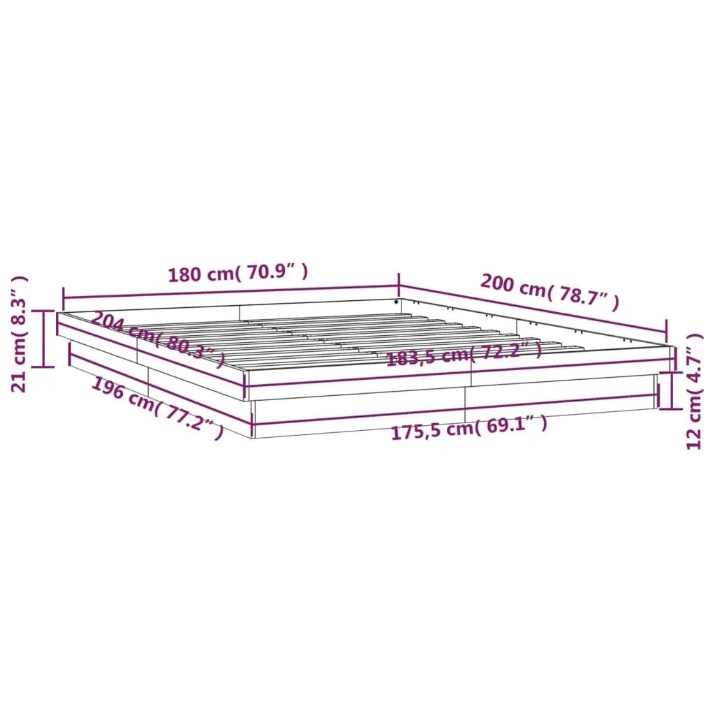 LED Bed Frame without Mattress 183x203 cm King Solid Wood 819987