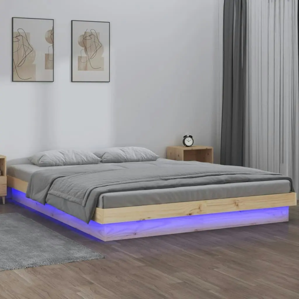 LED Bed Frame without Mattress 183x203 cm King Solid Wood 819987