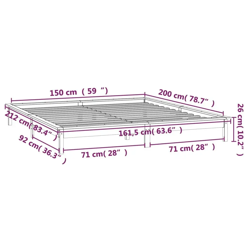 LED Bed Frame without Mattress Black 150x200 cm Solid Wood 820615