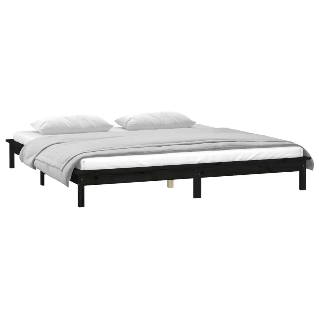 LED Bed Frame without Mattress Black 150x200 cm Solid Wood 820615