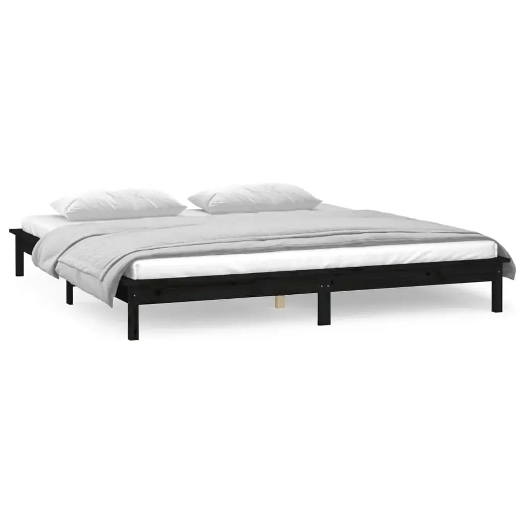 LED Bed Frame without Mattress Black 150x200 cm Solid Wood 820615