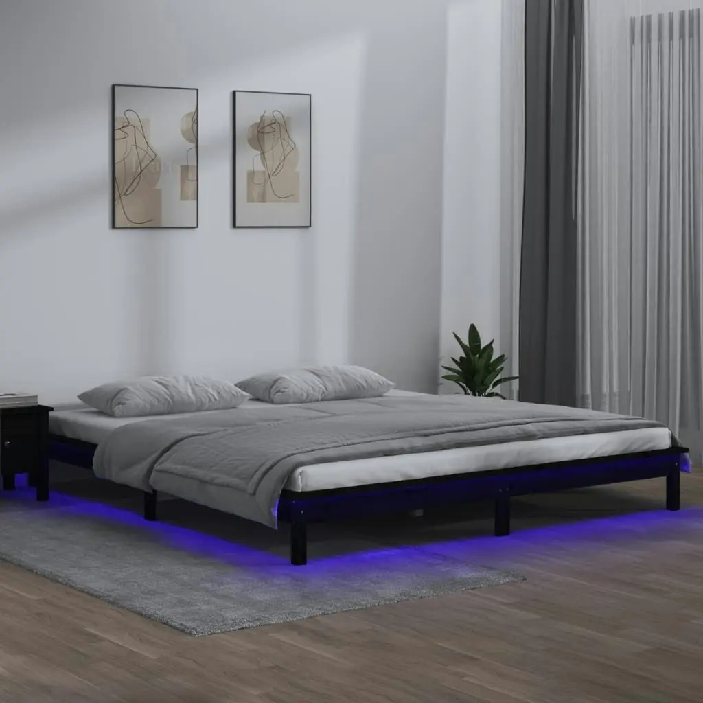 LED Bed Frame without Mattress Black 150x200 cm Solid Wood 820615