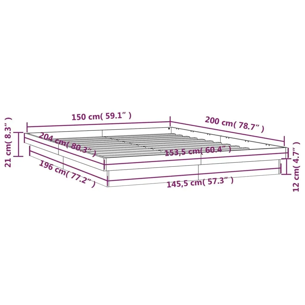 LED Bed Frame White 153x203 cm Queen Size Solid Wood 819978