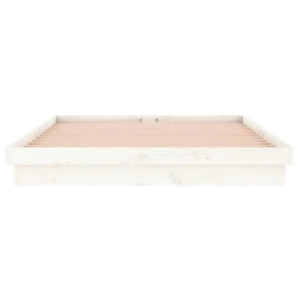 LED Bed Frame White 153x203 cm Queen Size Solid Wood 819978