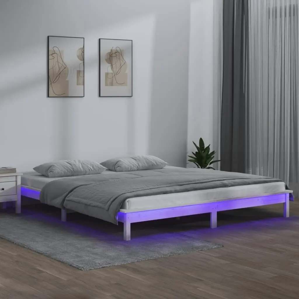 LED Bed Frame without Mattress White 150x200 cm Solid Wood 820612