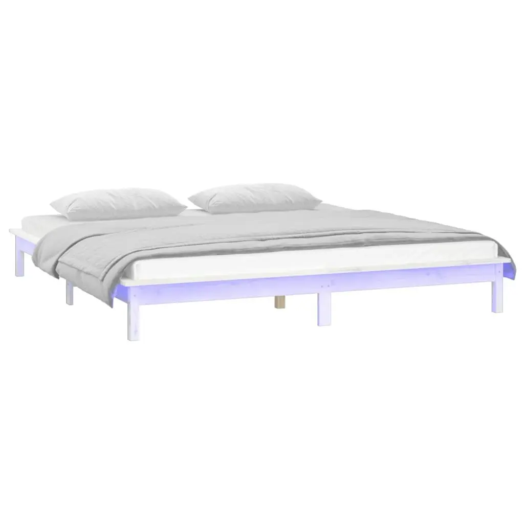 LED Bed Frame without Mattress White 150x200 cm Solid Wood 820612