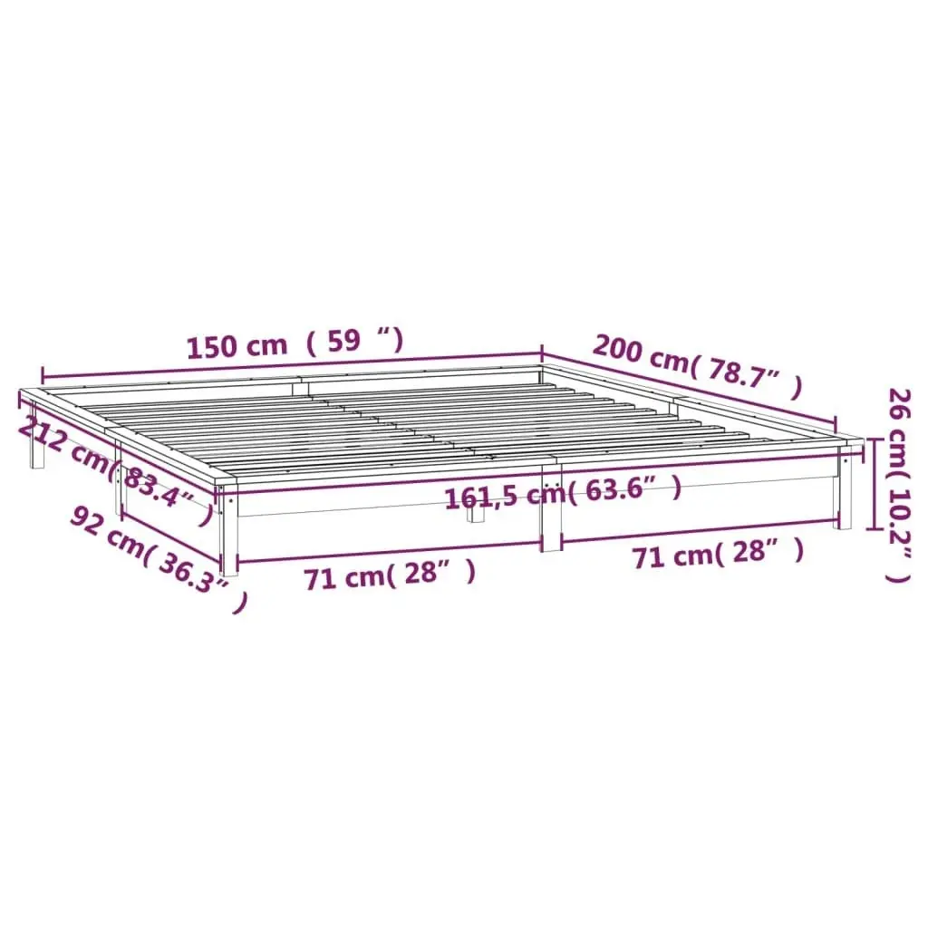 LED Bed Frame without Mattress White 150x200 cm Solid Wood 820612