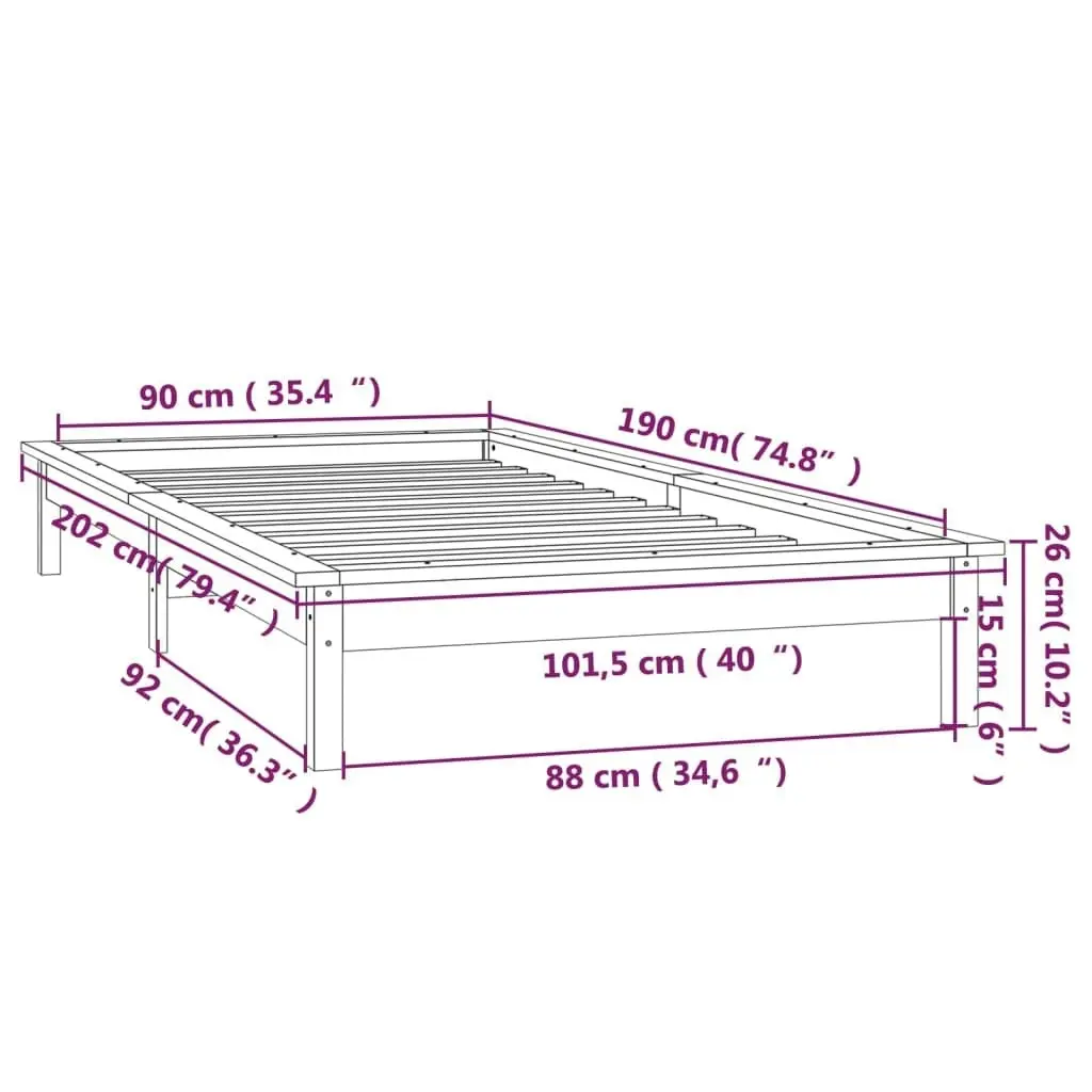 LED Bed Frame without Mattress Honey Brown 90x190 cm Solid Wood 820639