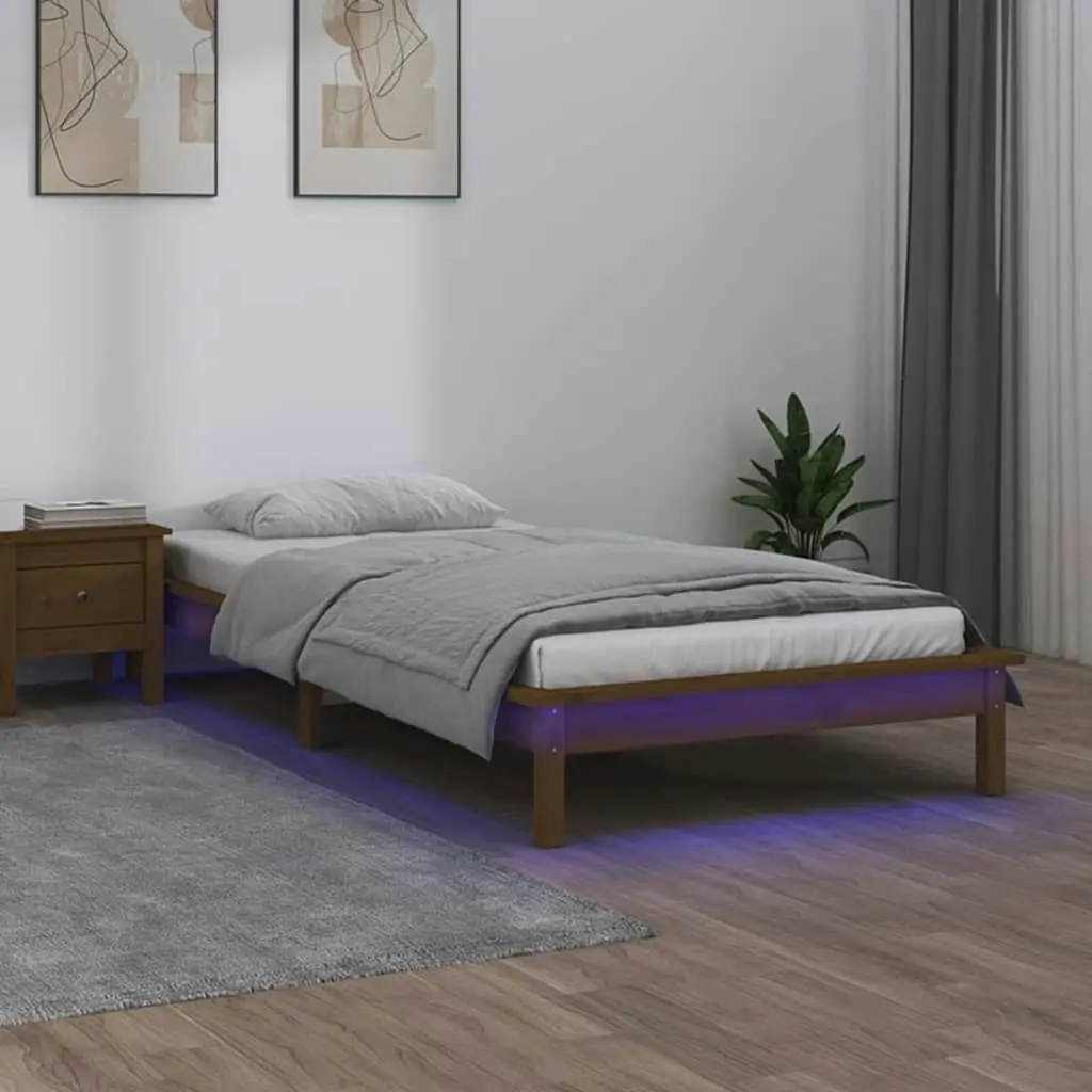 LED Bed Frame without Mattress Honey Brown 90x190 cm Solid Wood 820639