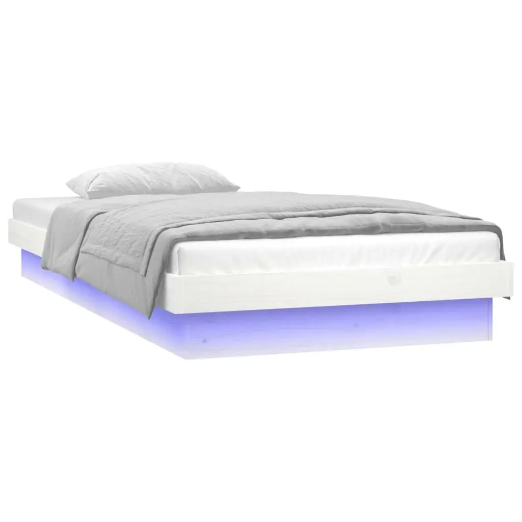 LED Bed Frame White 92x187 cm Single Size Solid Wood 820003