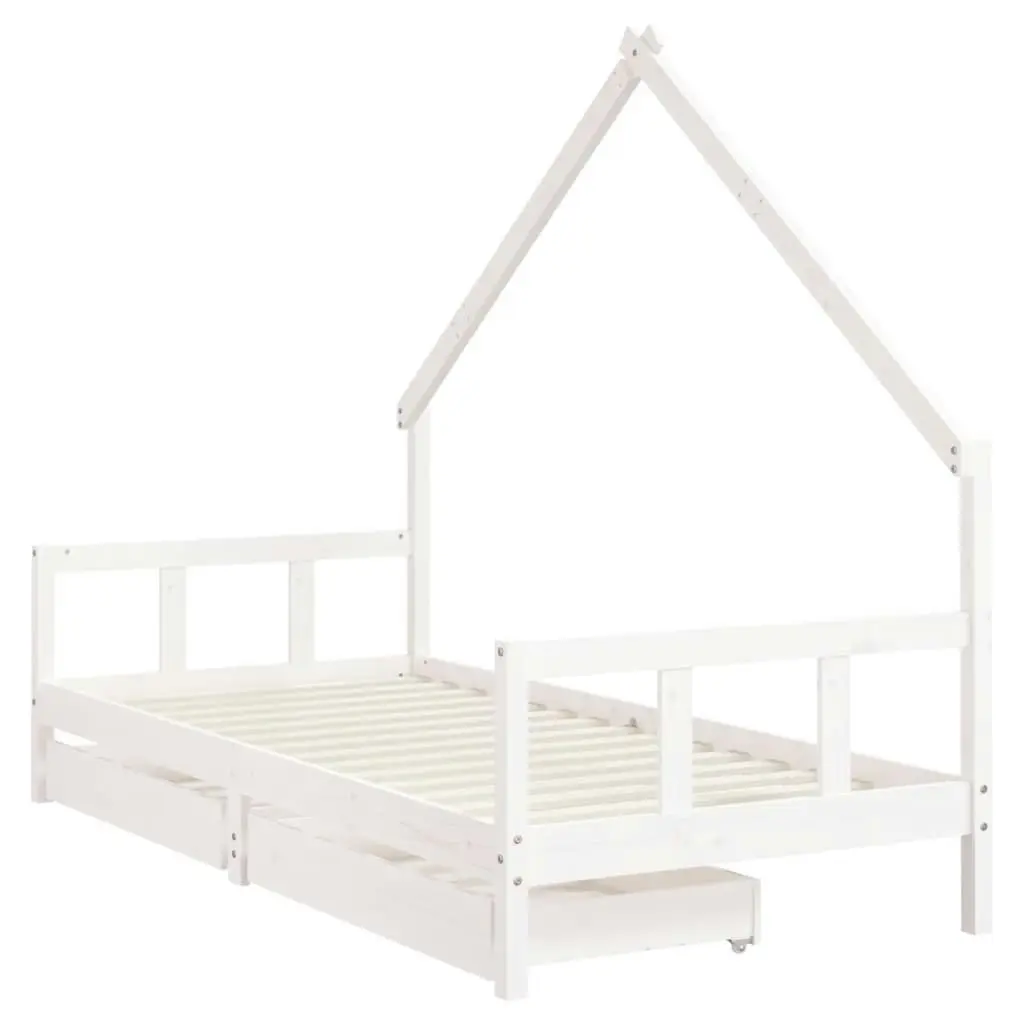 Kids Bed Frame with Drawers White 90x190 cm Solid Wood Pine 834547