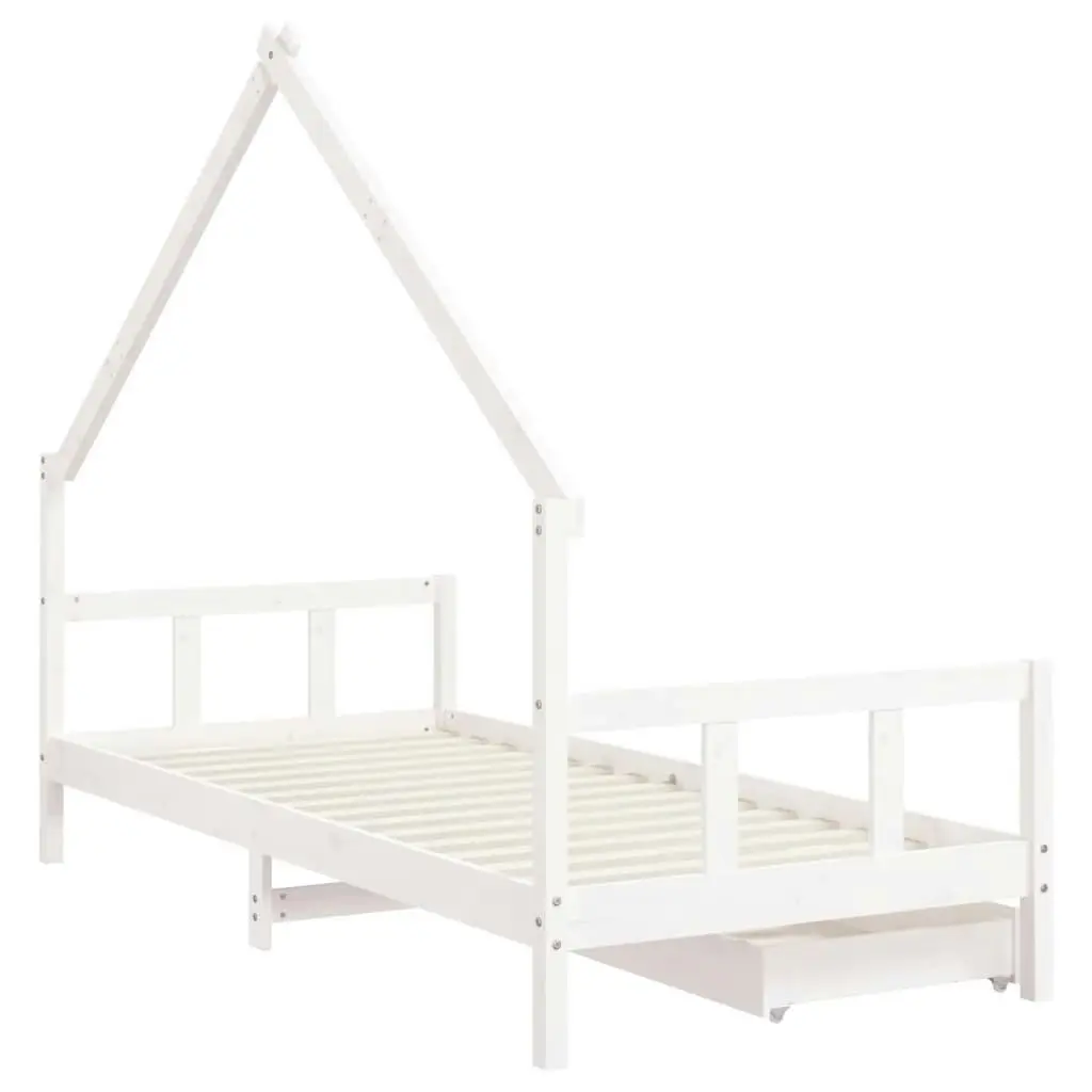 Kids Bed Frame with Drawers White 90x190 cm Solid Wood Pine 834547