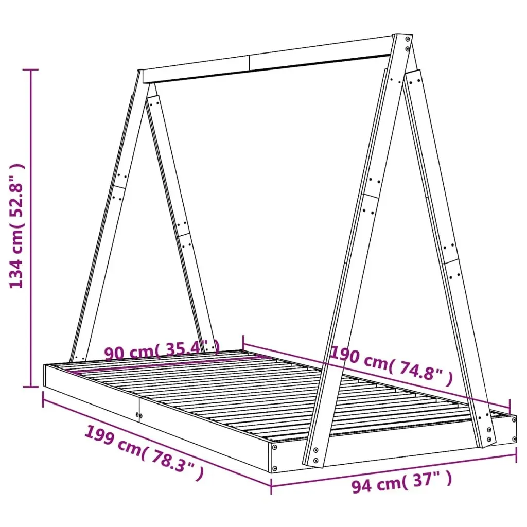 Kids Bed Frame 90x190 cm Solid Wood Pine 834531