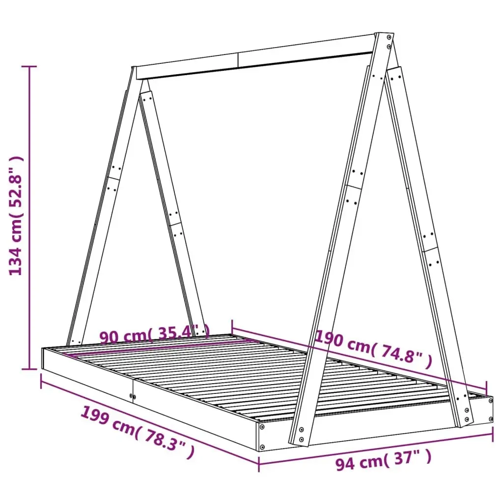 Kids Bed Frame Black 90x190 cm Solid Wood Pine 834533