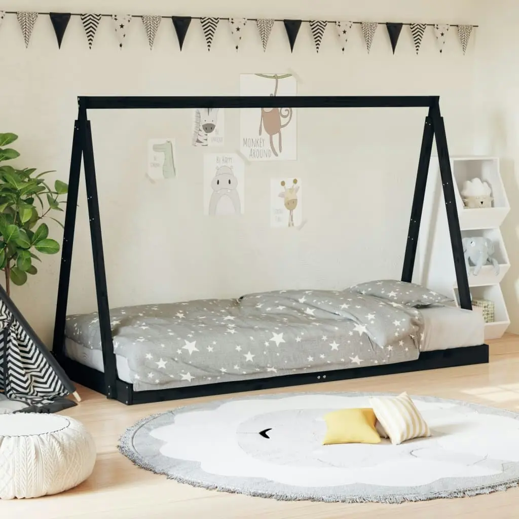 Kids Bed Frame Black 90x190 cm Solid Wood Pine 834533