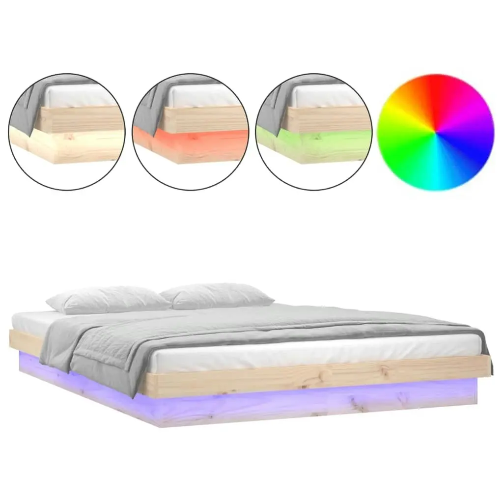 LED Bed Frame without Mattress 135x190 cm Solid Wood 820012