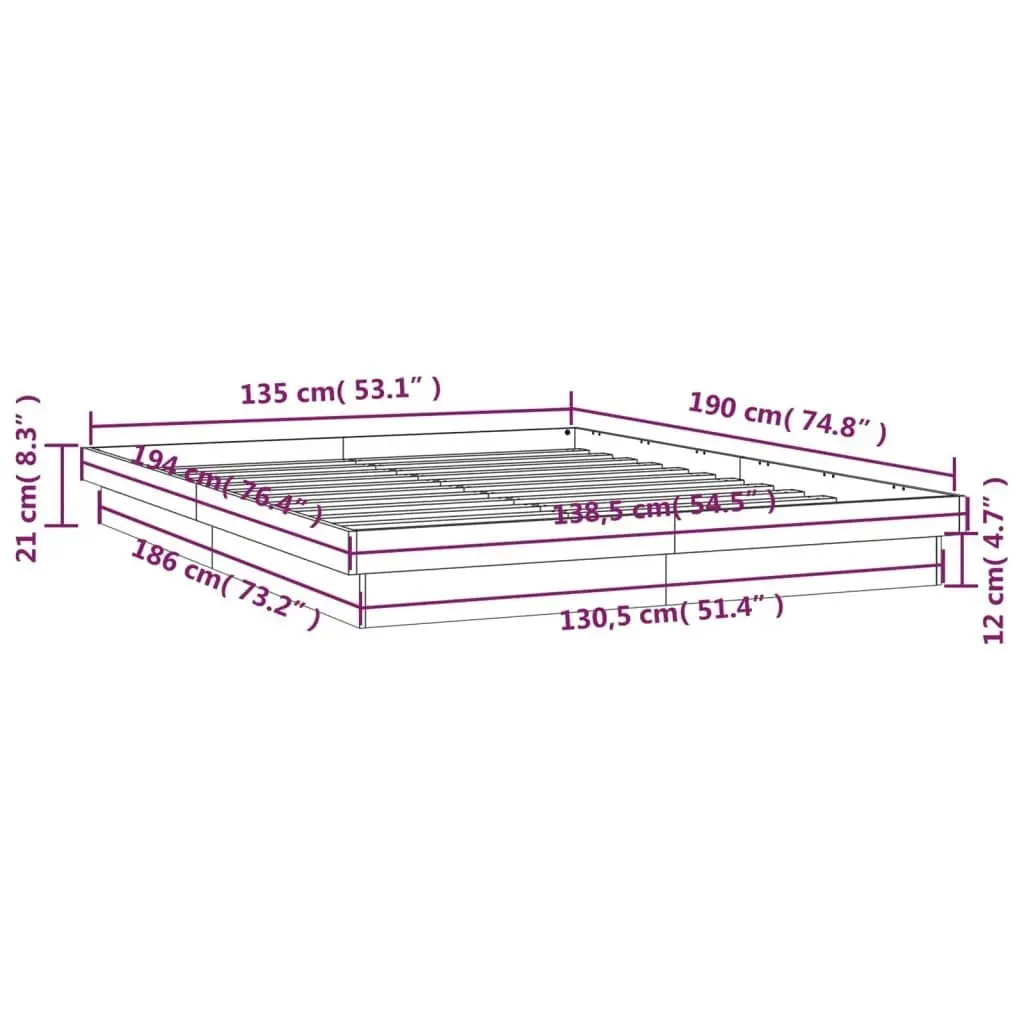 LED Bed Frame without Mattress 135x190 cm Solid Wood 820012