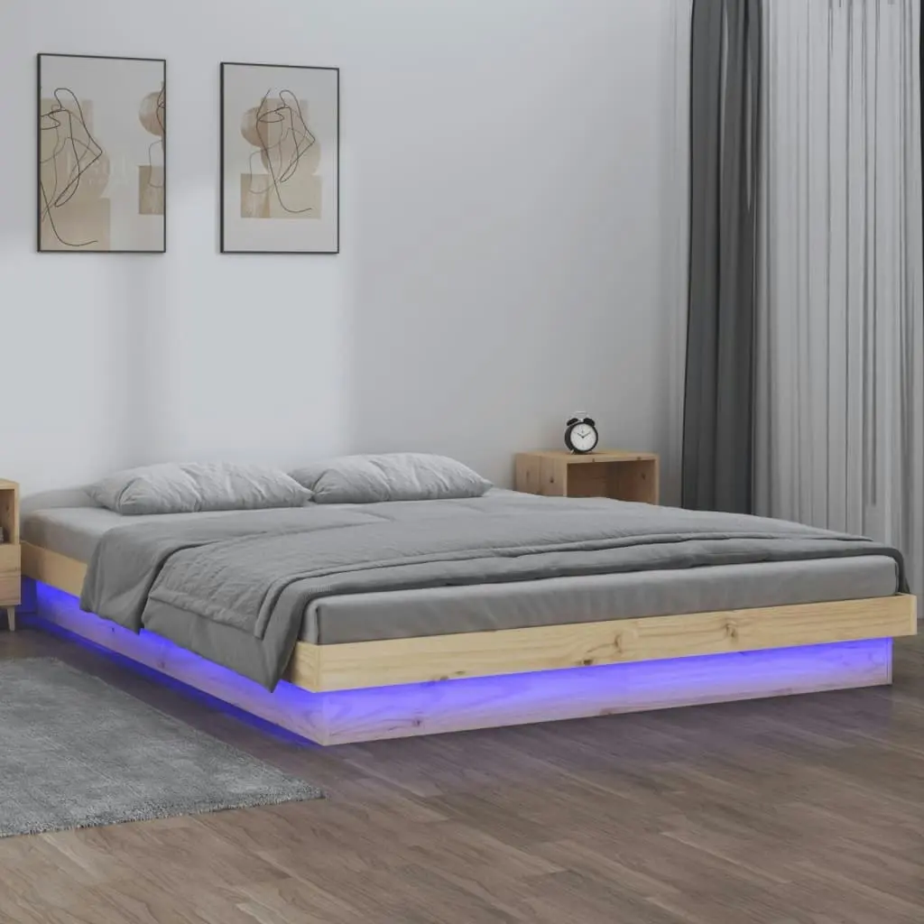 LED Bed Frame without Mattress 135x190 cm Solid Wood 820012