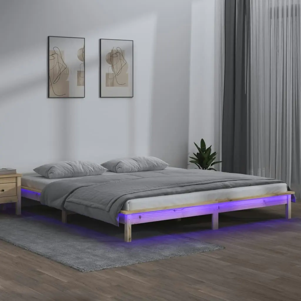 LED Bed Frame without Mattress 150x200 cm Solid Wood 820611