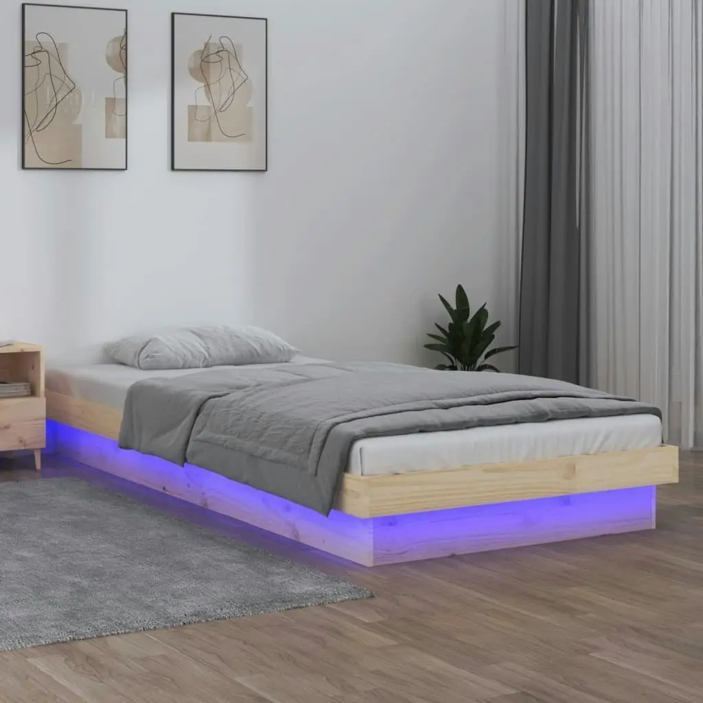 LED Bed Frame without Mattress 90x190 cm Solid Wood 820002