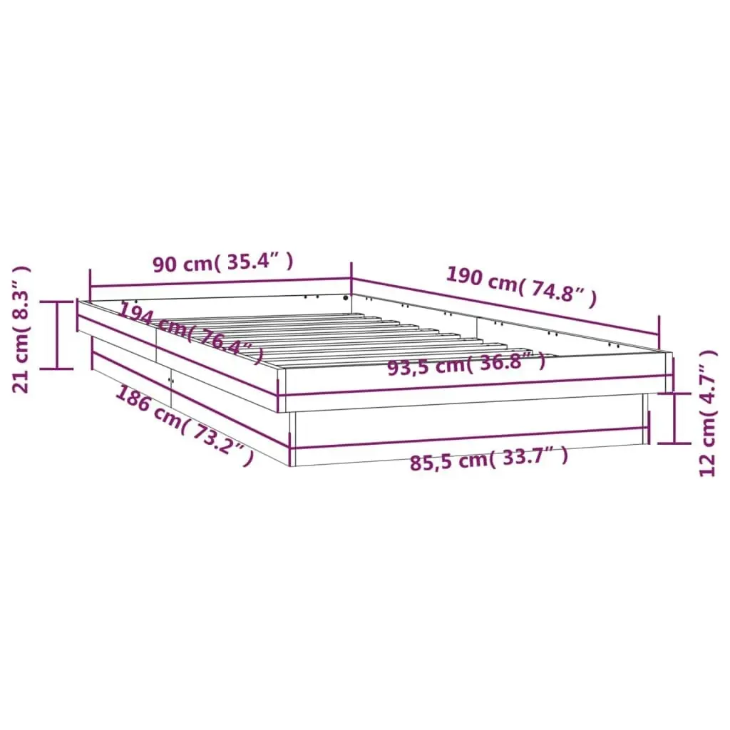 LED Bed Frame without Mattress 90x190 cm Solid Wood 820002