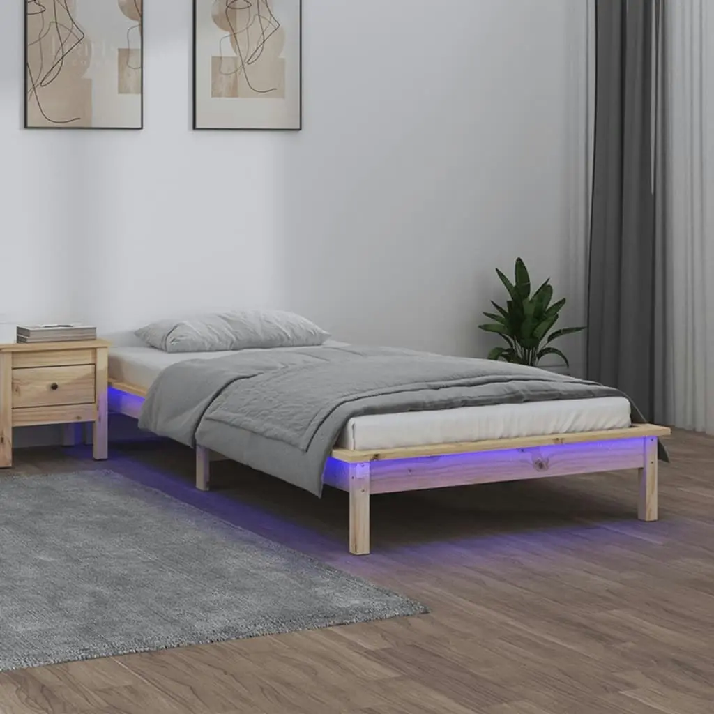 LED Bed Frame without Mattress 90x190 cm Solid Wood 820636