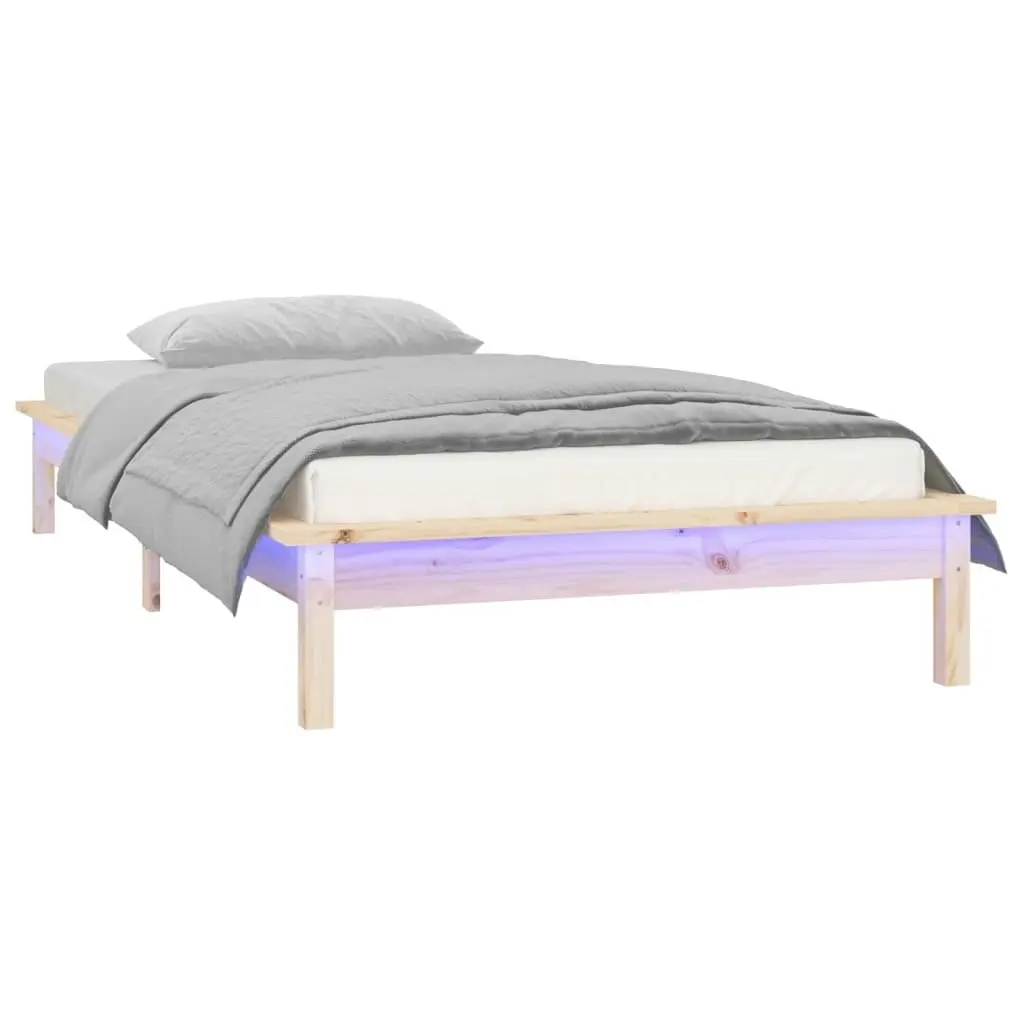 LED Bed Frame without Mattress 90x190 cm Solid Wood 820636