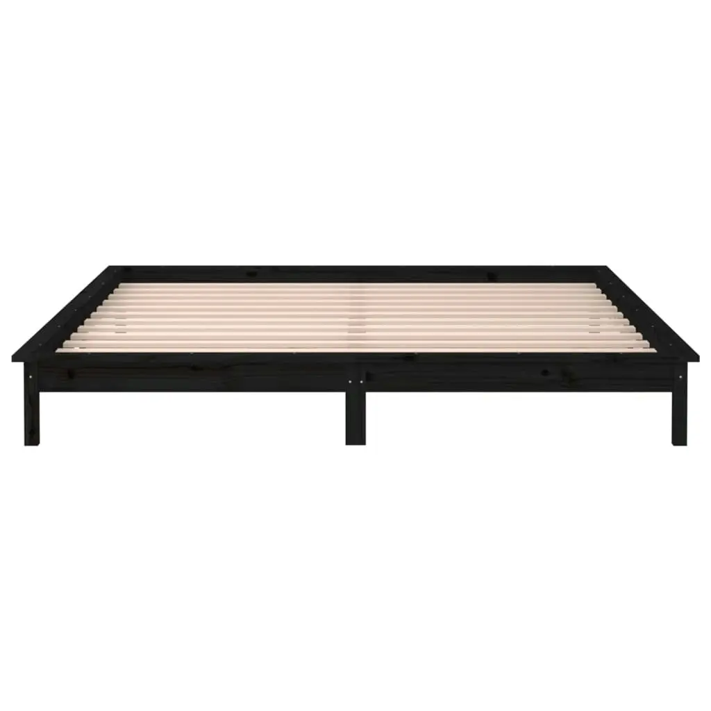 LED Bed Frame Black 137x187 cm Double Size Solid Wood 820650