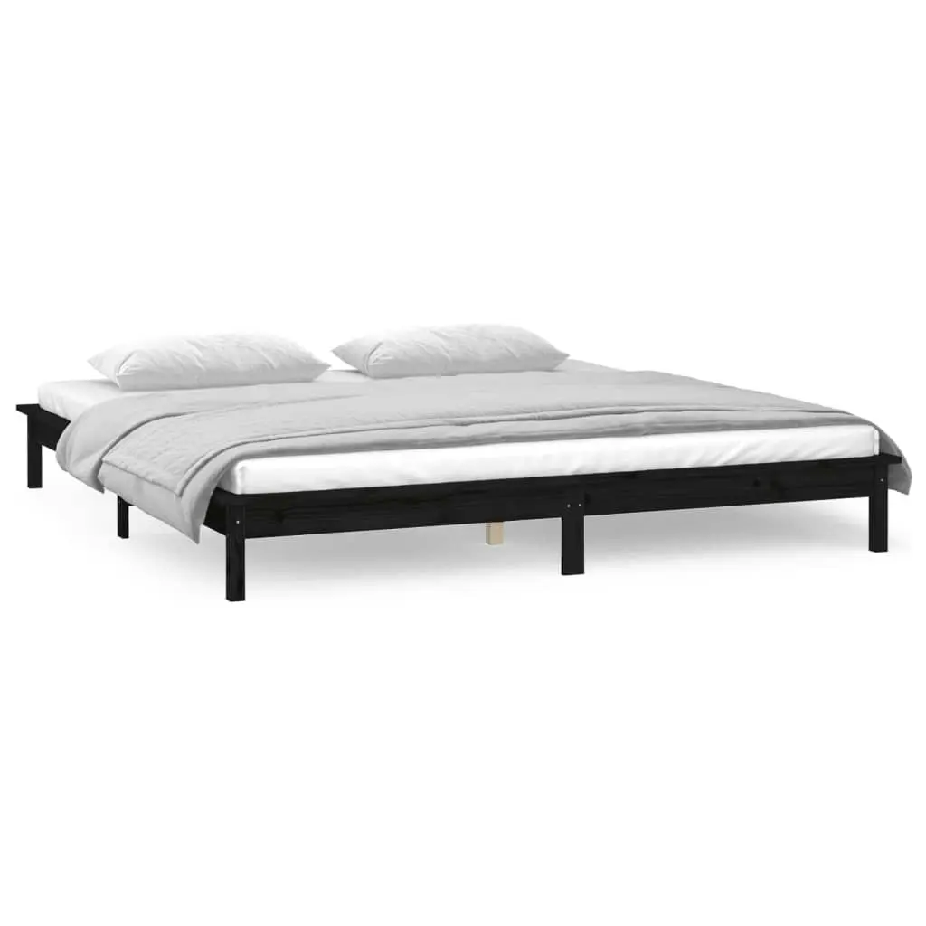 LED Bed Frame Black 137x187 cm Double Size Solid Wood 820650