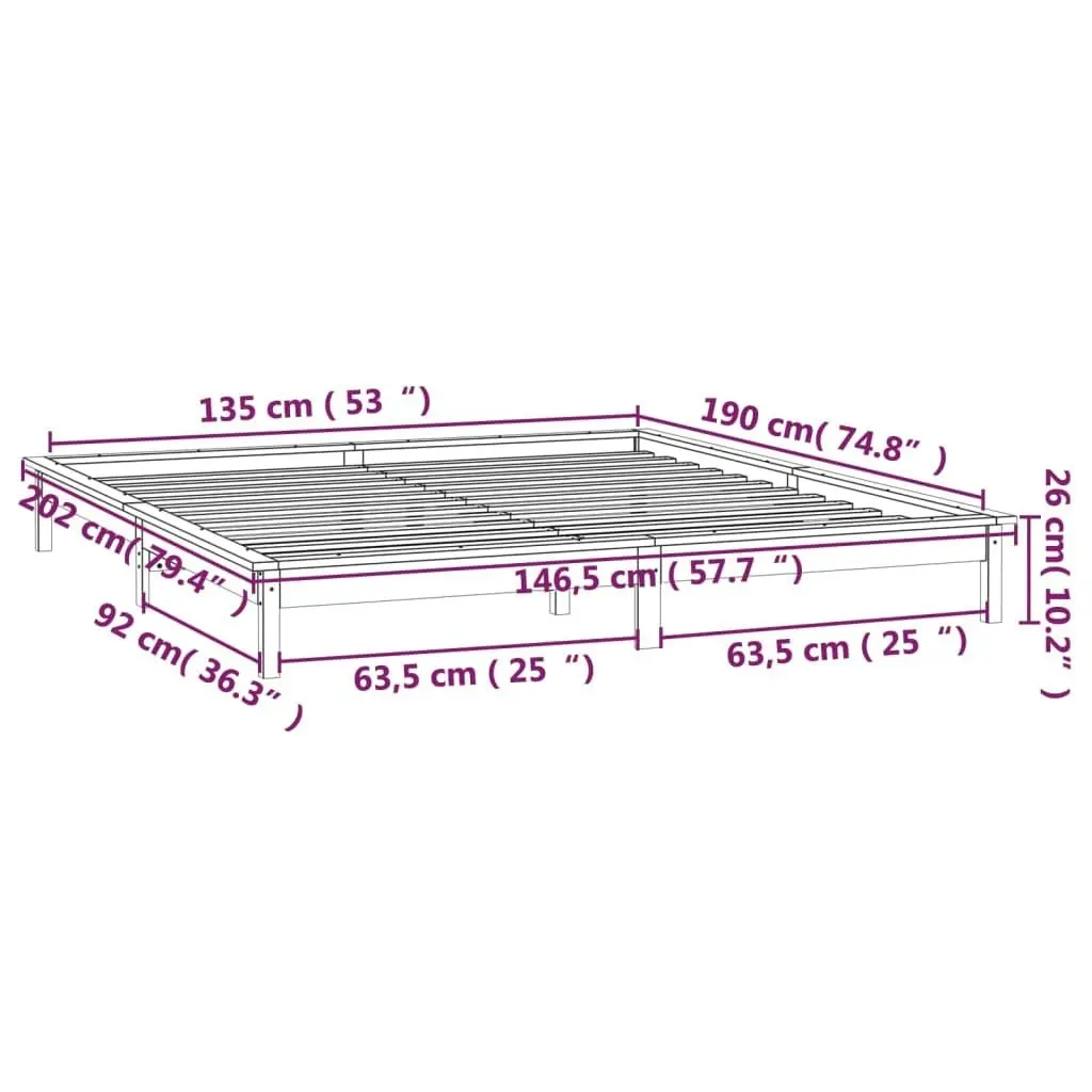 LED Bed Frame Black 137x187 cm Double Size Solid Wood 820650