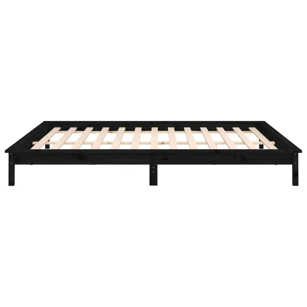 LED Bed Frame Black 137x187 cm Double Size Solid Wood 820650