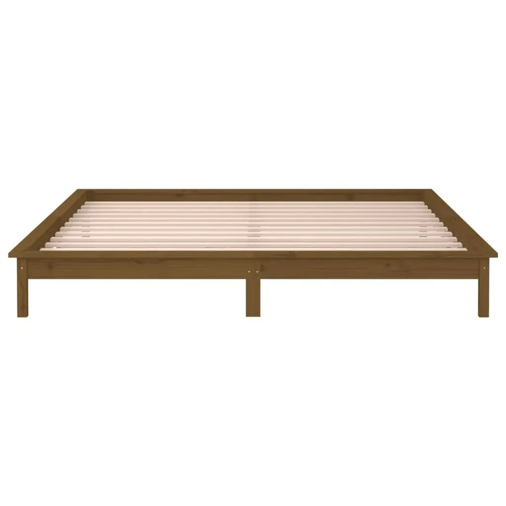 LED Bed Frame Honey Brown 137x187 cm Double Size Solid Wood 820649