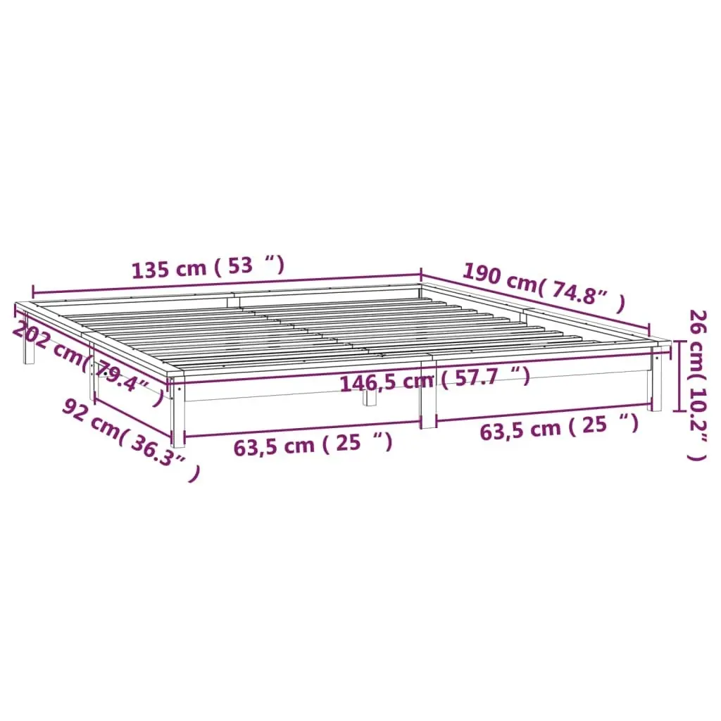 LED Bed Frame Honey Brown 137x187 cm Double Size Solid Wood 820649