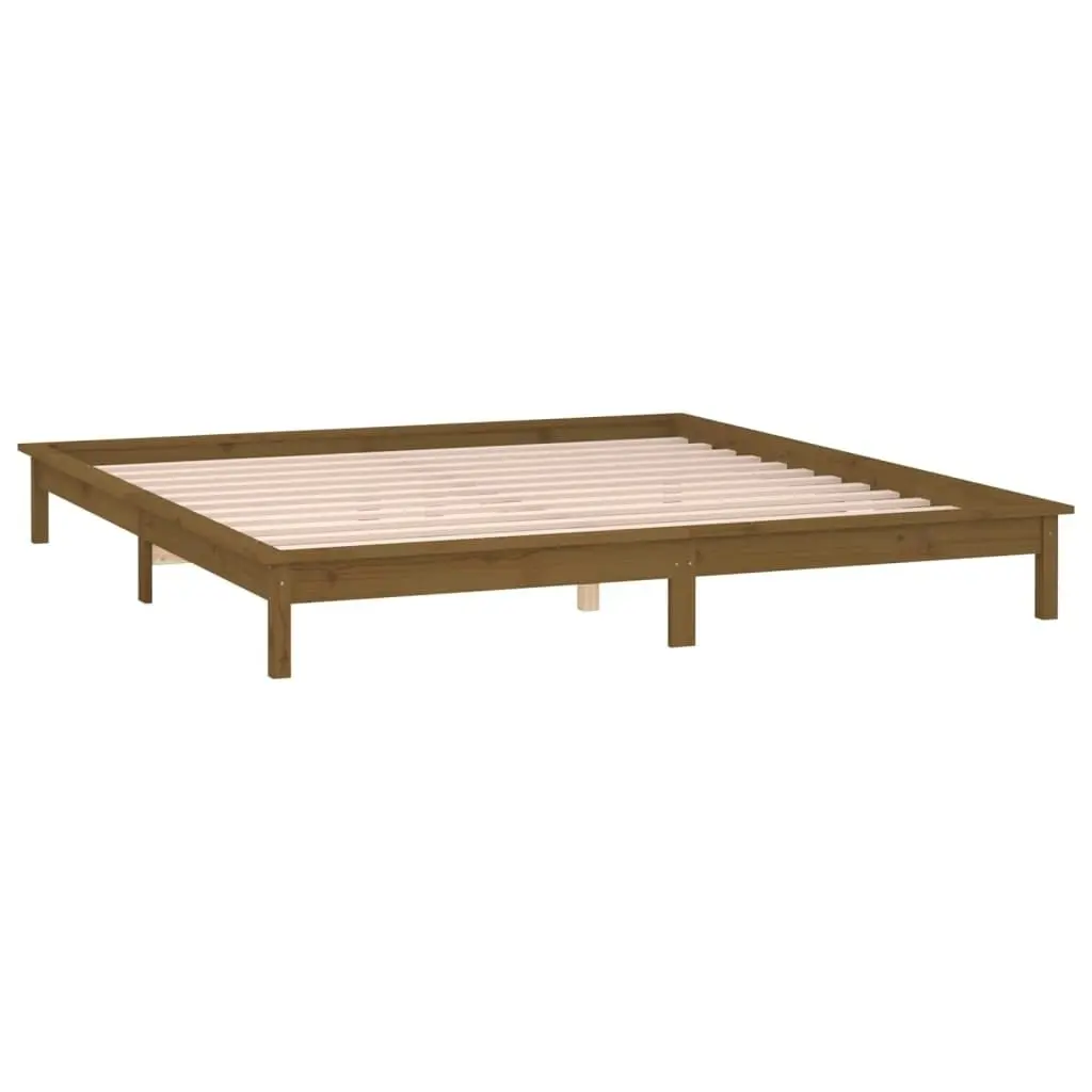 LED Bed Frame Honey Brown 137x187 cm Double Size Solid Wood 820649