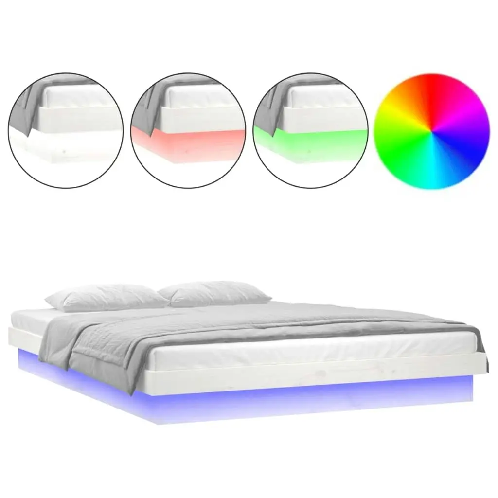 LED Bed Frame White 137x187 cm Double Size Solid Wood 820013