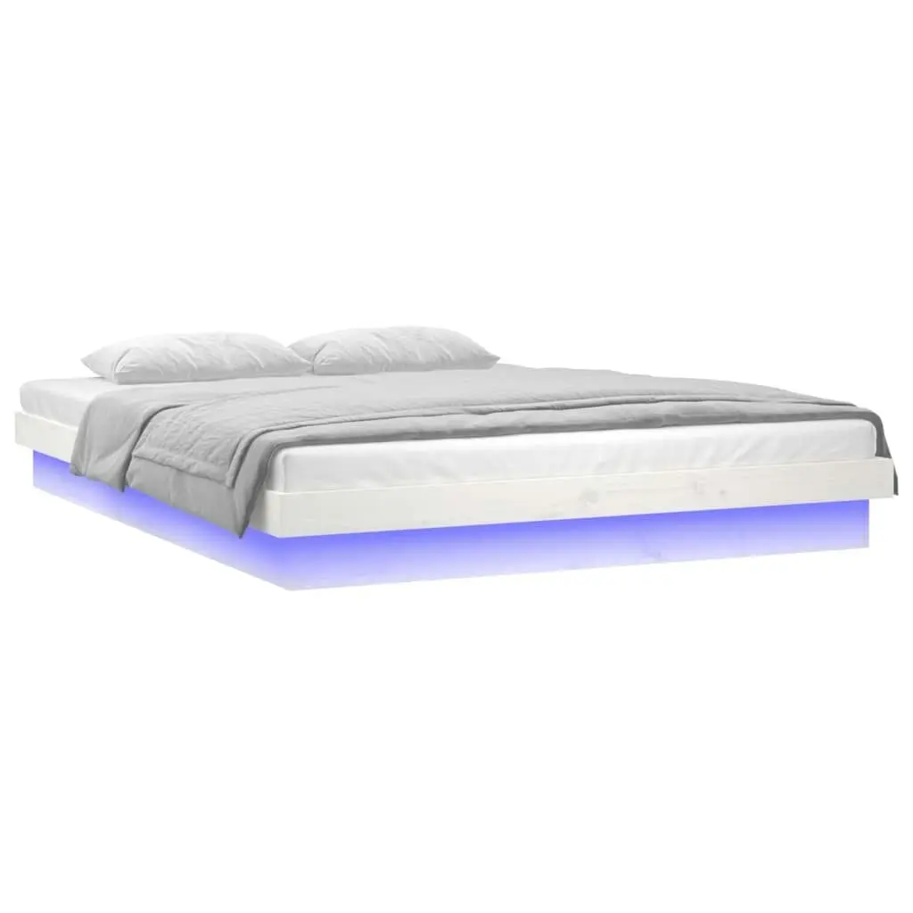 LED Bed Frame White 183x203 cm King Size Solid Wood 819988