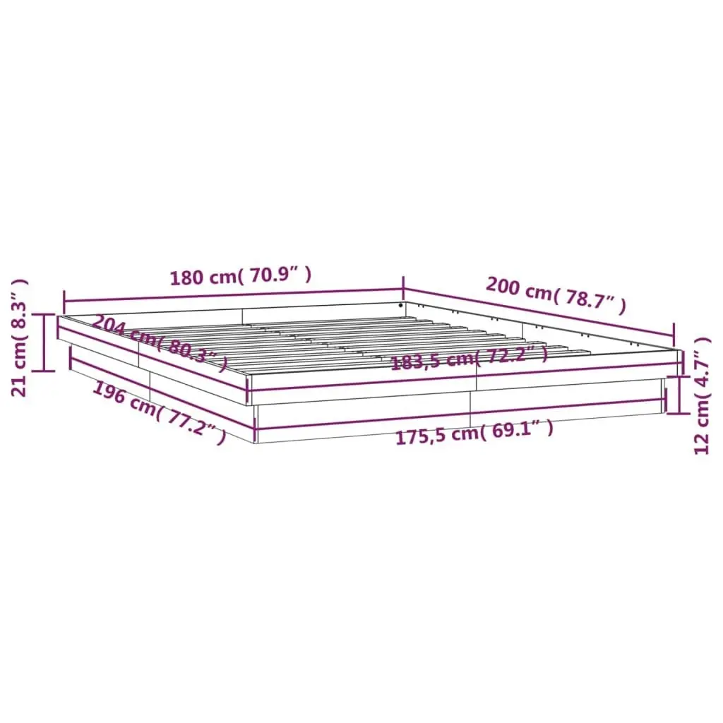 LED Bed Frame White 183x203 cm King Size Solid Wood 819988