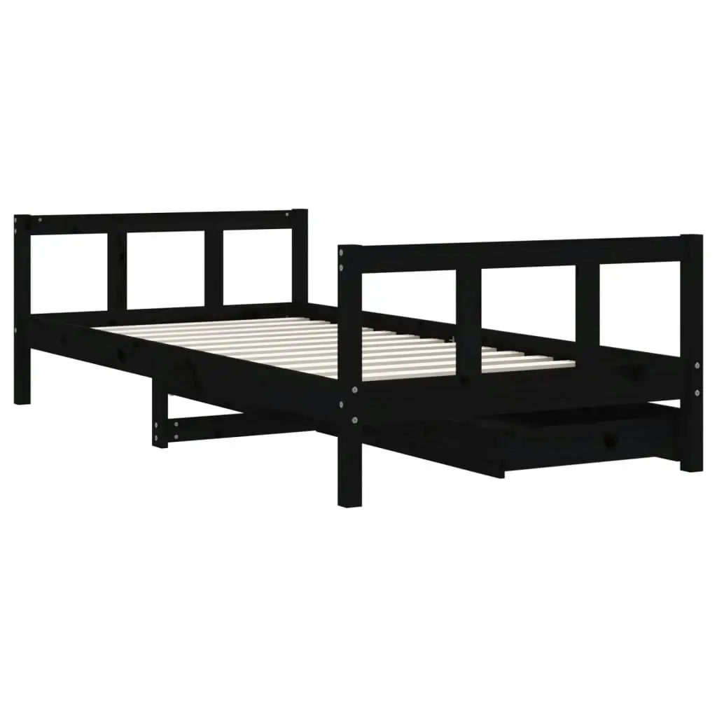 Kids Bed Frame with Drawers Black 90x190 cm Solid Wood Pine 834419