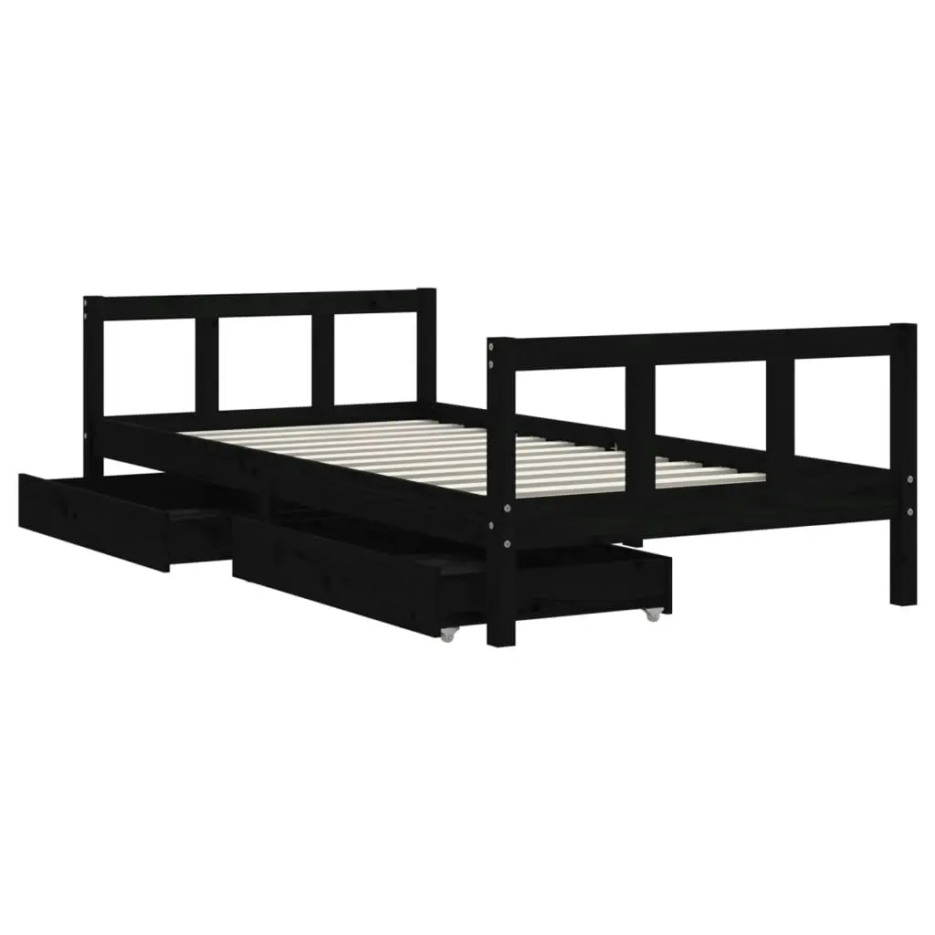 Kids Bed Frame with Drawers Black 90x190 cm Solid Wood Pine 834419