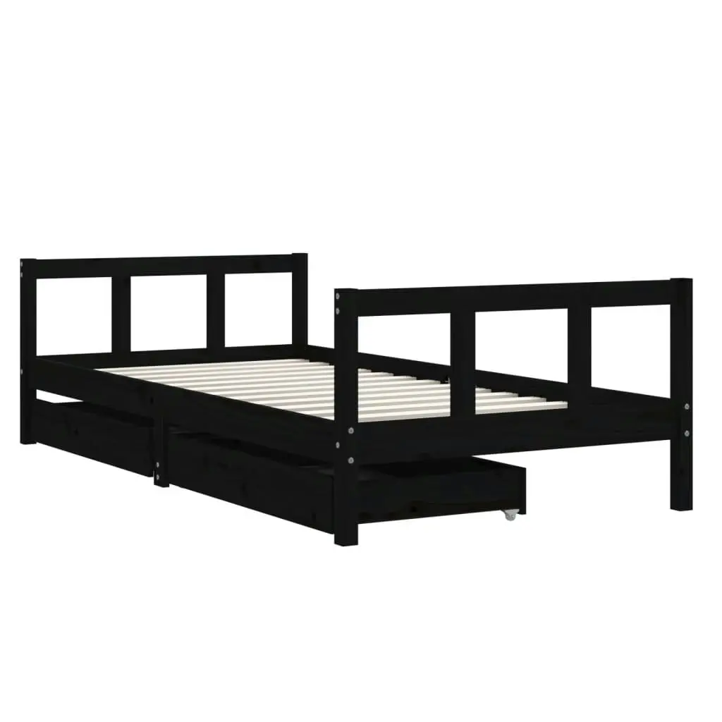 Kids Bed Frame with Drawers Black 90x190 cm Solid Wood Pine 834419