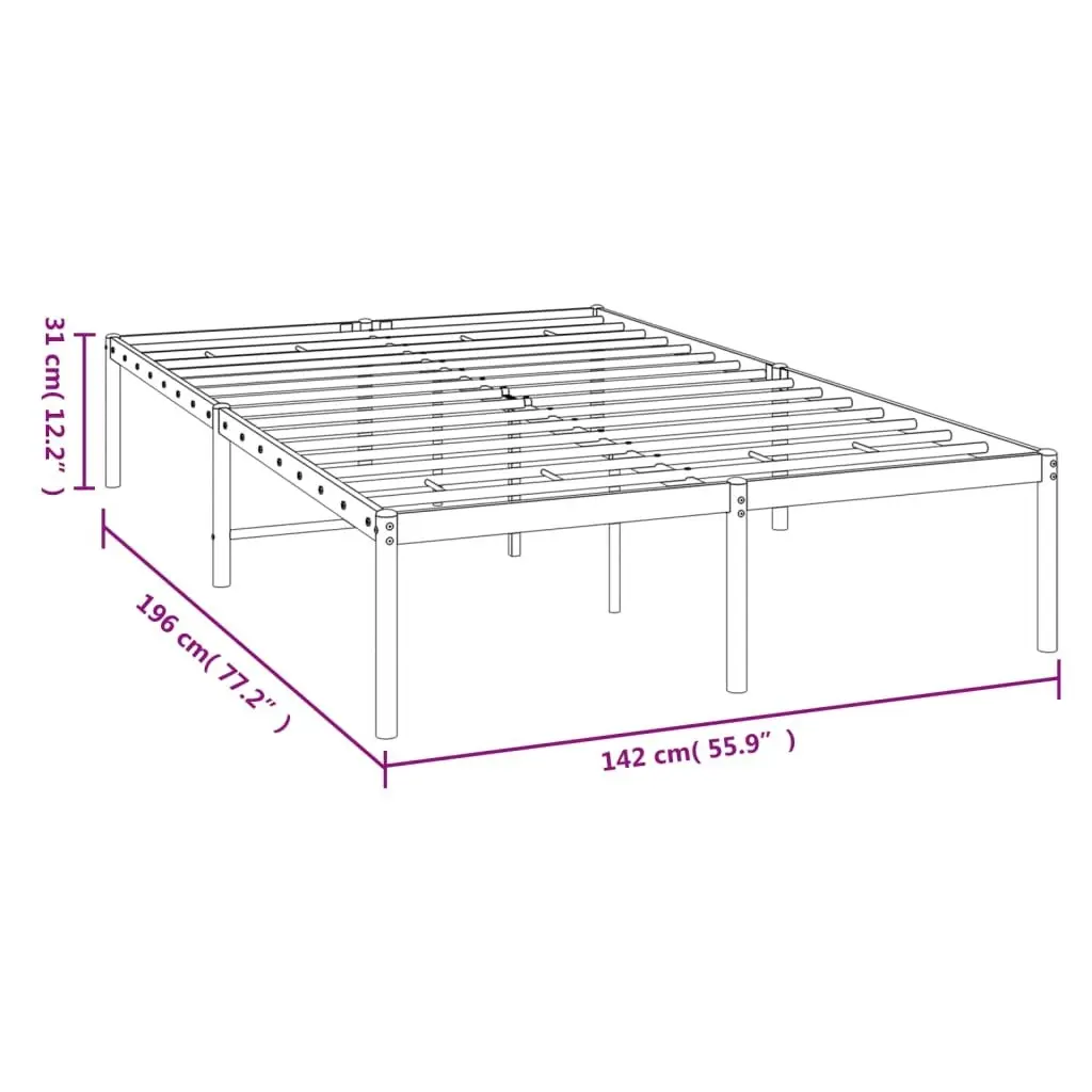 Metal Bed Frame Black 137x187 cm Double Size 350845