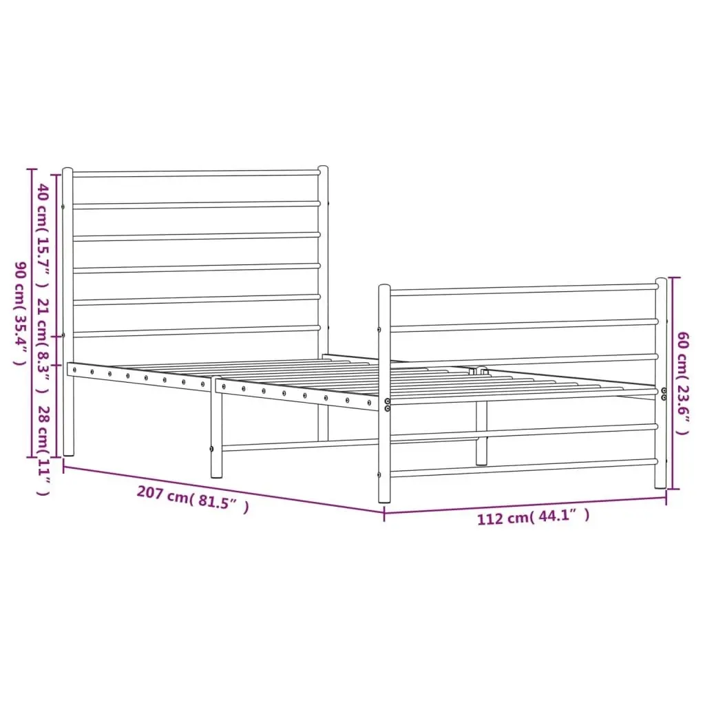 Metal Bed Frame with Headboard and Footboard Black 106x203 cm King Single Size 352333