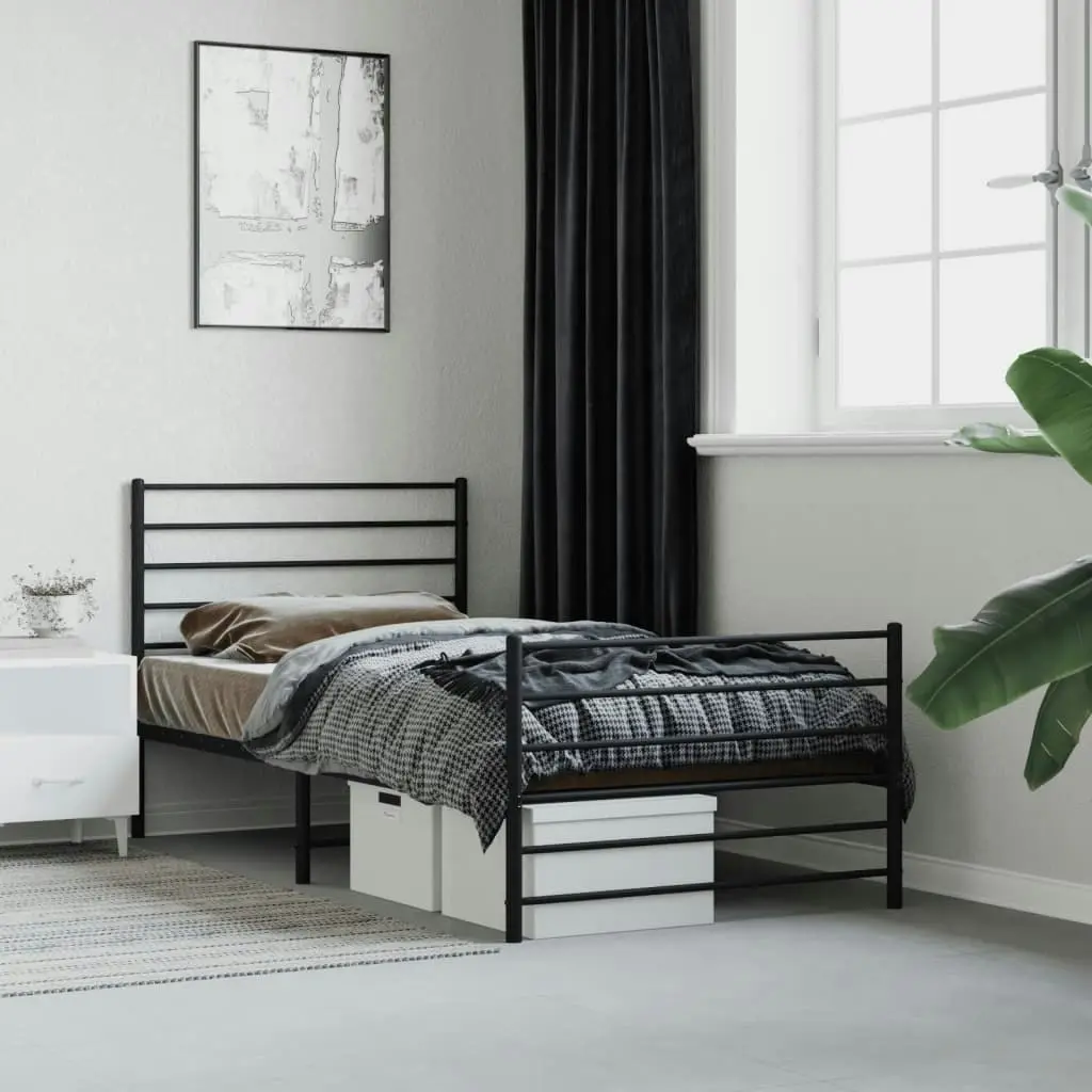 Metal Bed Frame with Headboard and Footboard Black 106x203 cm King Single Size 352333