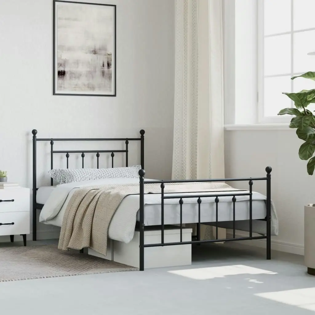 Metal Bed Frame with Headboard and Footboard Black 106x203 cm King Single Size 353551