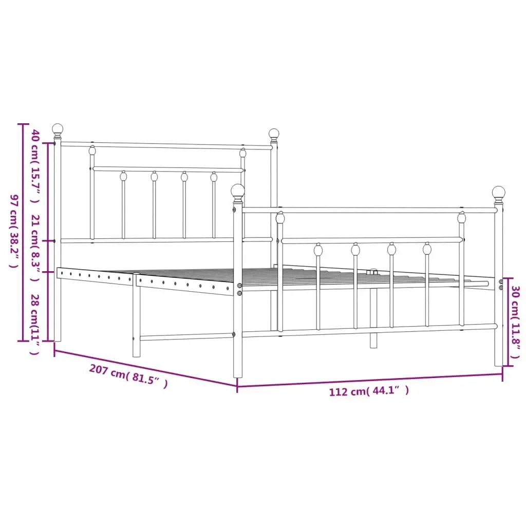 Metal Bed Frame with Headboard and Footboard Black 106x203 cm King Single Size 353551